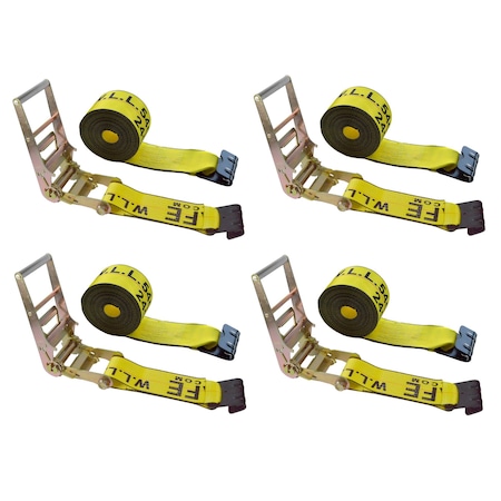Tie 4 Safe Heavy Duty 3" x 30' Ratchet Tie Down Strap Flat Hook for Farm Trailer Truck Yellow, 4PK RT20R-1530-M12N-Y-4